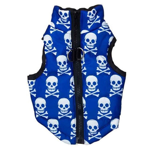 Blue Skull Pattern Small Dog Coat Jacket Warm Down