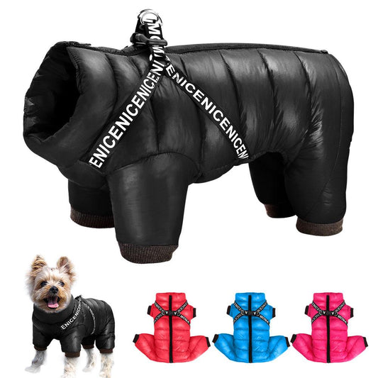 3 Layer Dog Clothes Coat With Harness Windproof Dogs Down Jacket Warm