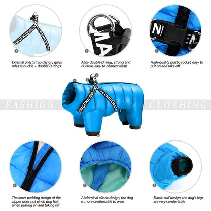 3 Layer Dog Clothes Coat With Harness Windproof Dogs Down Jacket Warm