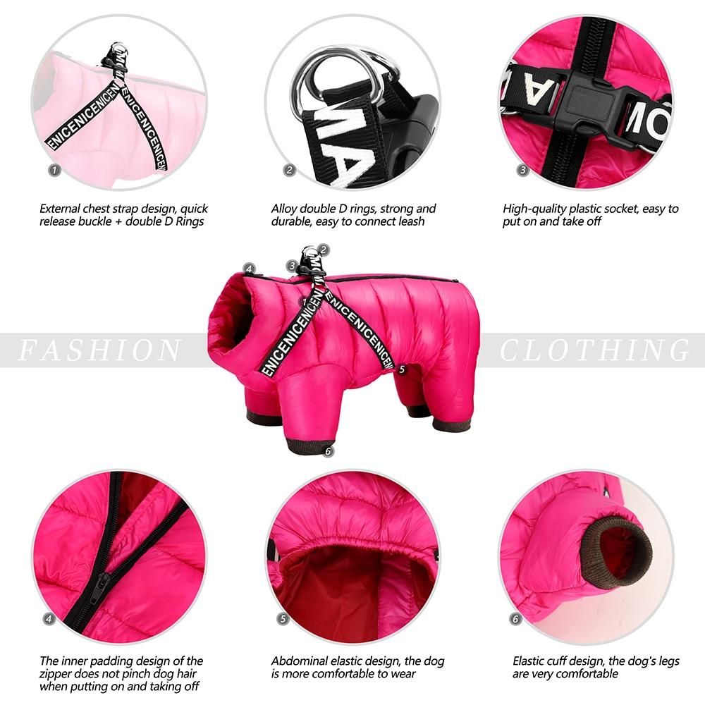 3 Layer Dog Clothes Coat With Harness Windproof Dogs Down Jacket Warm